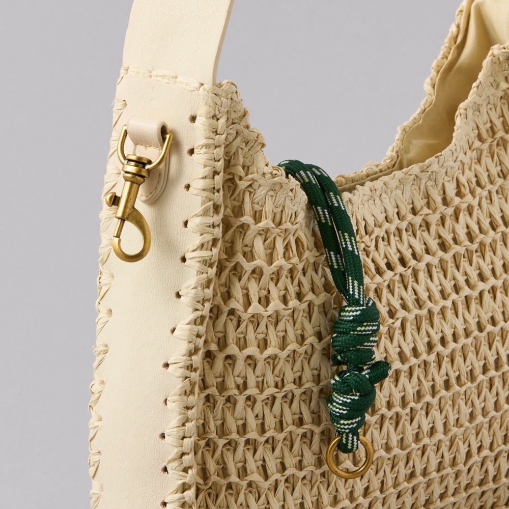 Cream Woven Hand + Shoulder Bag with Cream or Green Adjustable Strap NEW! - Picture 9 of 14